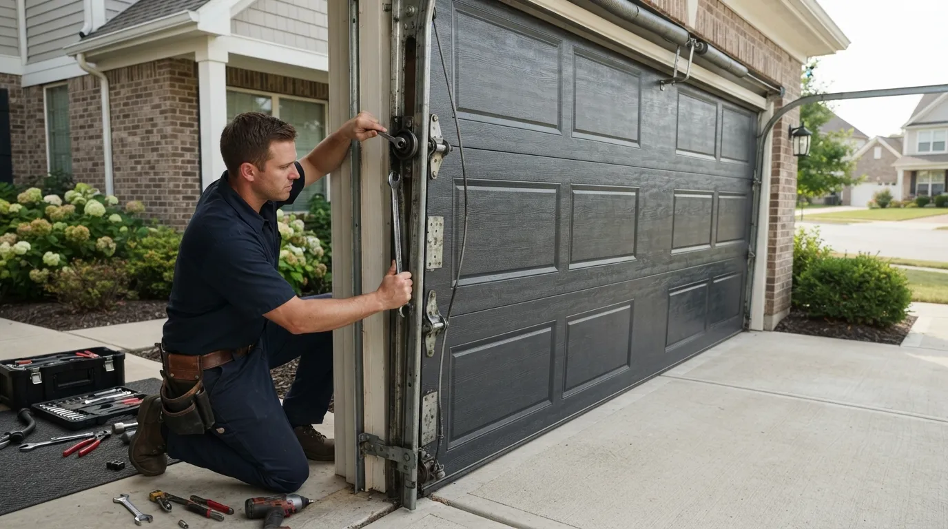 Garage door detail illustrating knowing when repair stops making sense