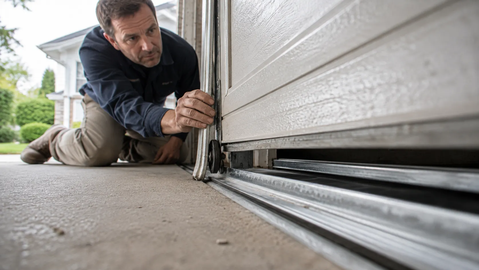 Garage door detail illustrating safety sensors and why they drift in arlington heights