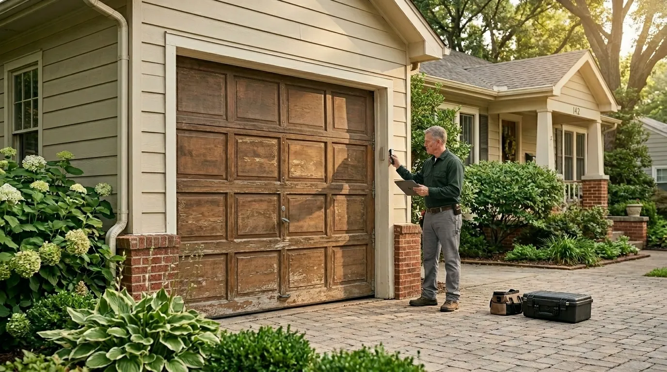 Garage door detail illustrating when an older garage door in arlington heights is worth fixing
