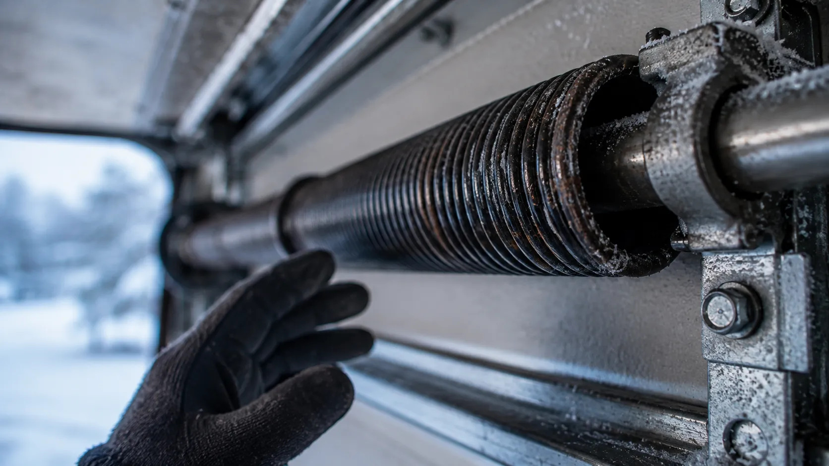 Garage door detail illustrating why your spring picked the coldest night of the year to go